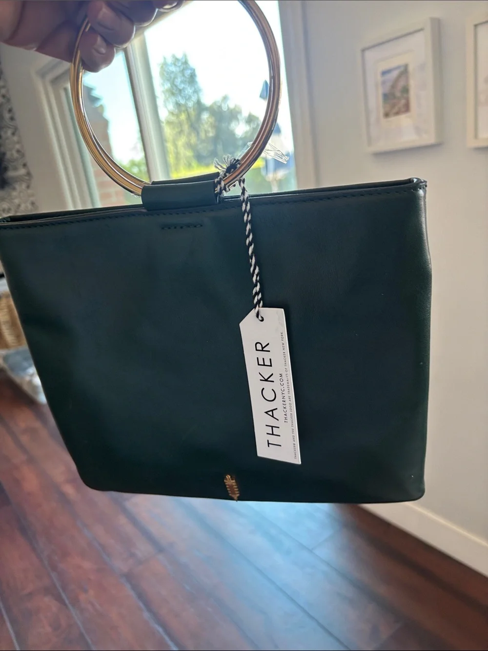 Deep Green Shoulder Bag with Gold Ring Handle